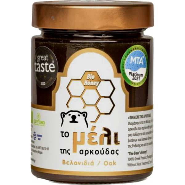 Βιολογικό μέλι βελανιδιάς (άθερμο, εξαγωγή από τις κηρήθρες με φυγοκέντριση)
 Γραμμάρια-800gr