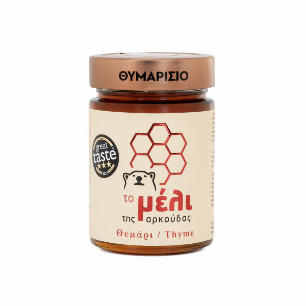 Βιολογικό θυμαρίσιο μέλι  (άθερμο, εξαγωγή από τις κηρήθρες με φυγοκέντριση)
 Γραμμάρια-440gr